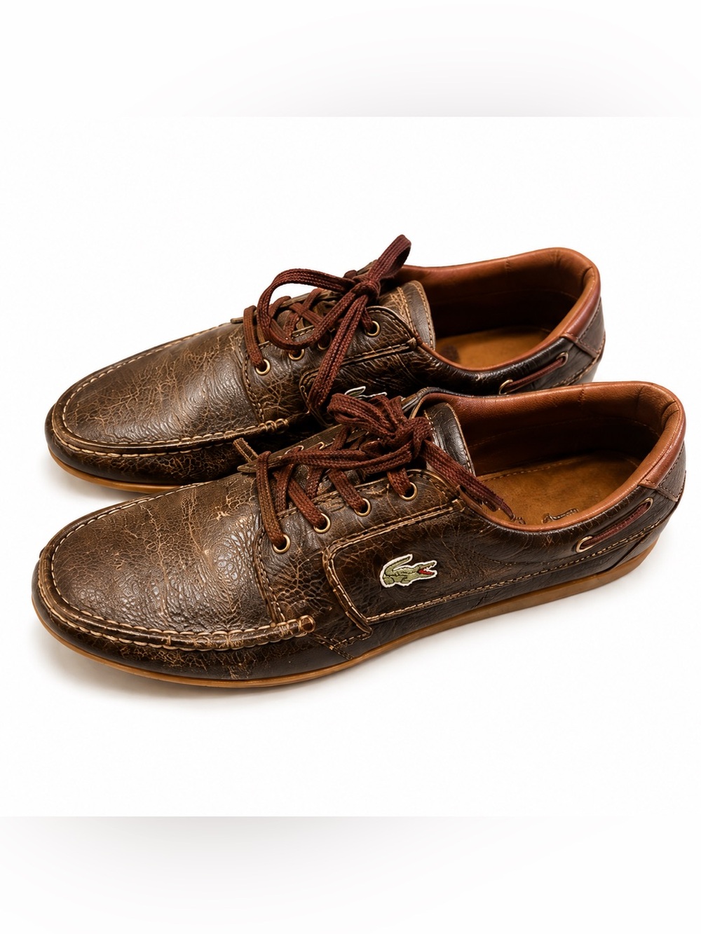 Lacoste Dreyfus Brown Leather Boat Shoes Sneakers Men’s 11.5 EU 45